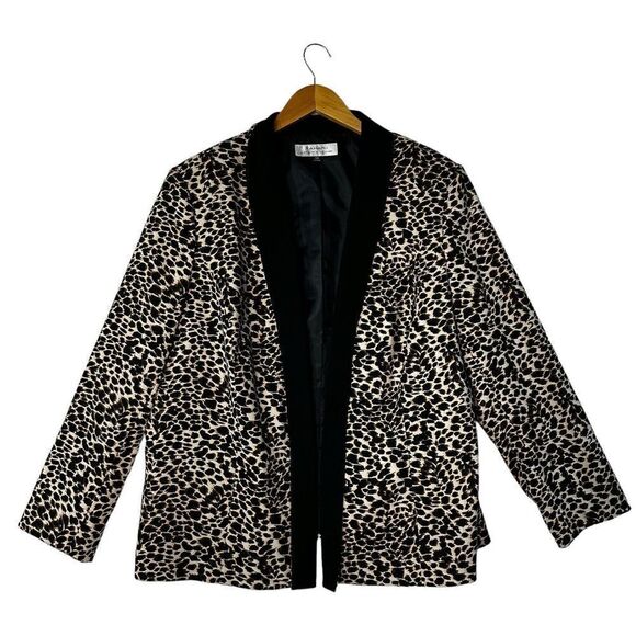 Tahari ASL Leopard Print Blazer Jacket Black Open 18 W Shoulder Pads Plus Size - Picture 1 of 6
